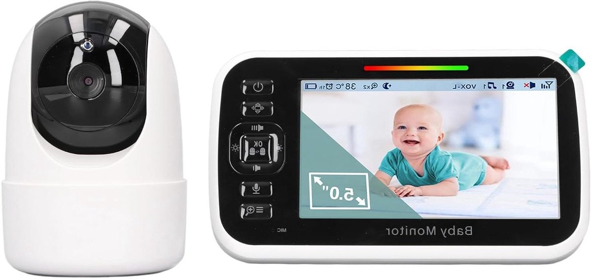 Babyfoon Camera - Kamertemperatuur Monitor - Baby Veiligheid - Bidirectionele Communicatie - 5 Inch LCD - Wit