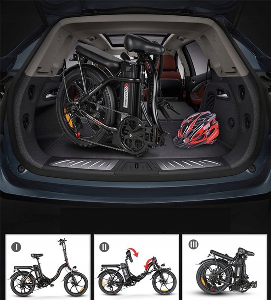 Samebike CY20 Elektrische Fiets - 20" Opvouwbaar, 250W Motor, 36V 12Ah Accu, 80km Bereik, 7-Speed Shimano - Donkerblauw met Korf en Standaard — afbeelding 2