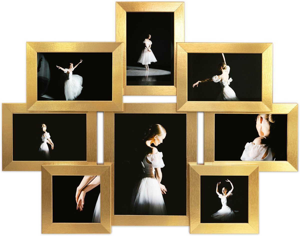 Gouden Fotolijst Multiframe voor 8 Foto's 10x15, 10x10, 15x21 cm