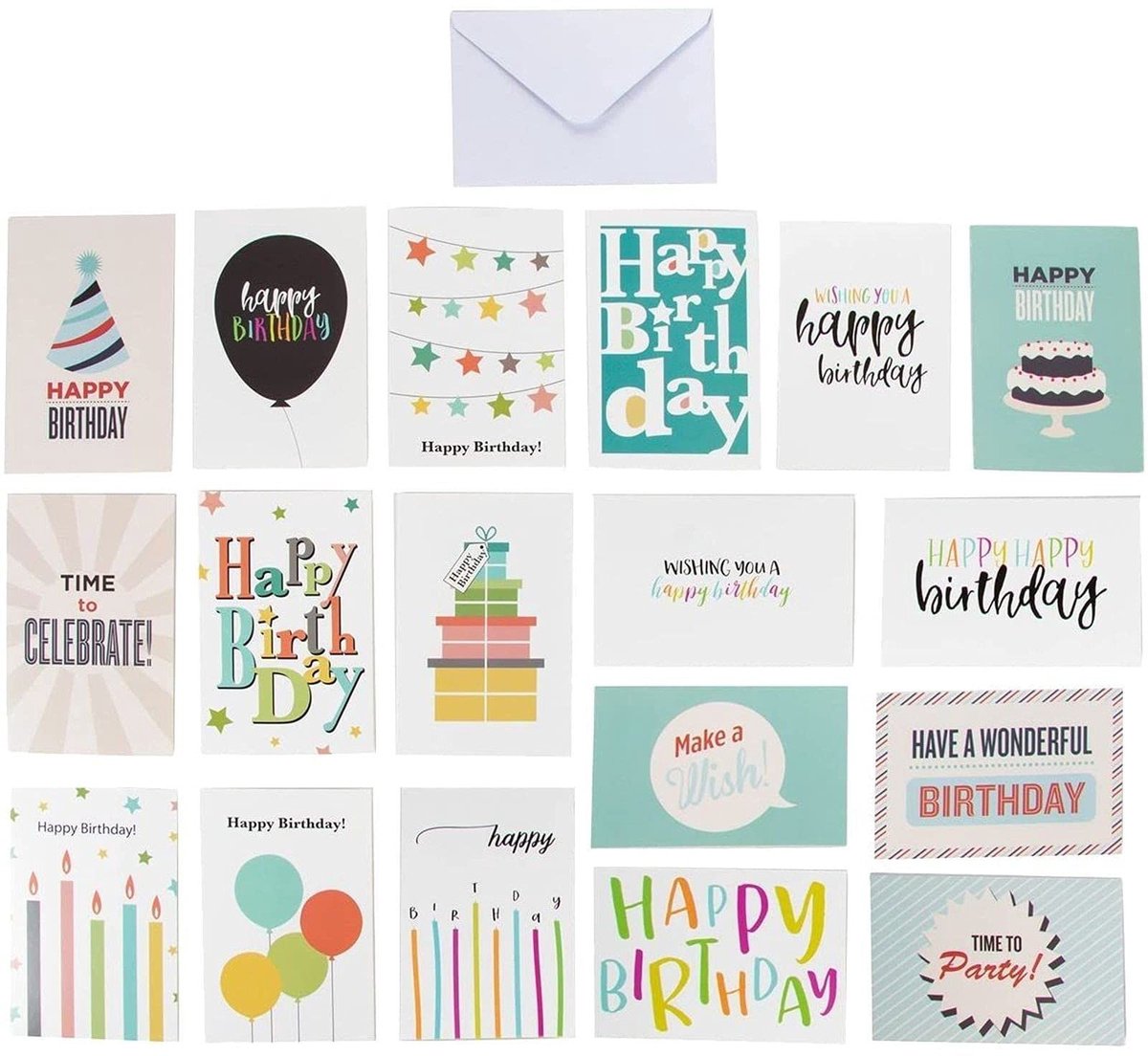 JHUBERS- Verjaardagskaarten Set van 144 - Wenskaarten met Enveloppen - Feestelijke Ontwerpen - 10,5 x 15,5 cm - Hoogwaardig Karton - Blanco Kaarten