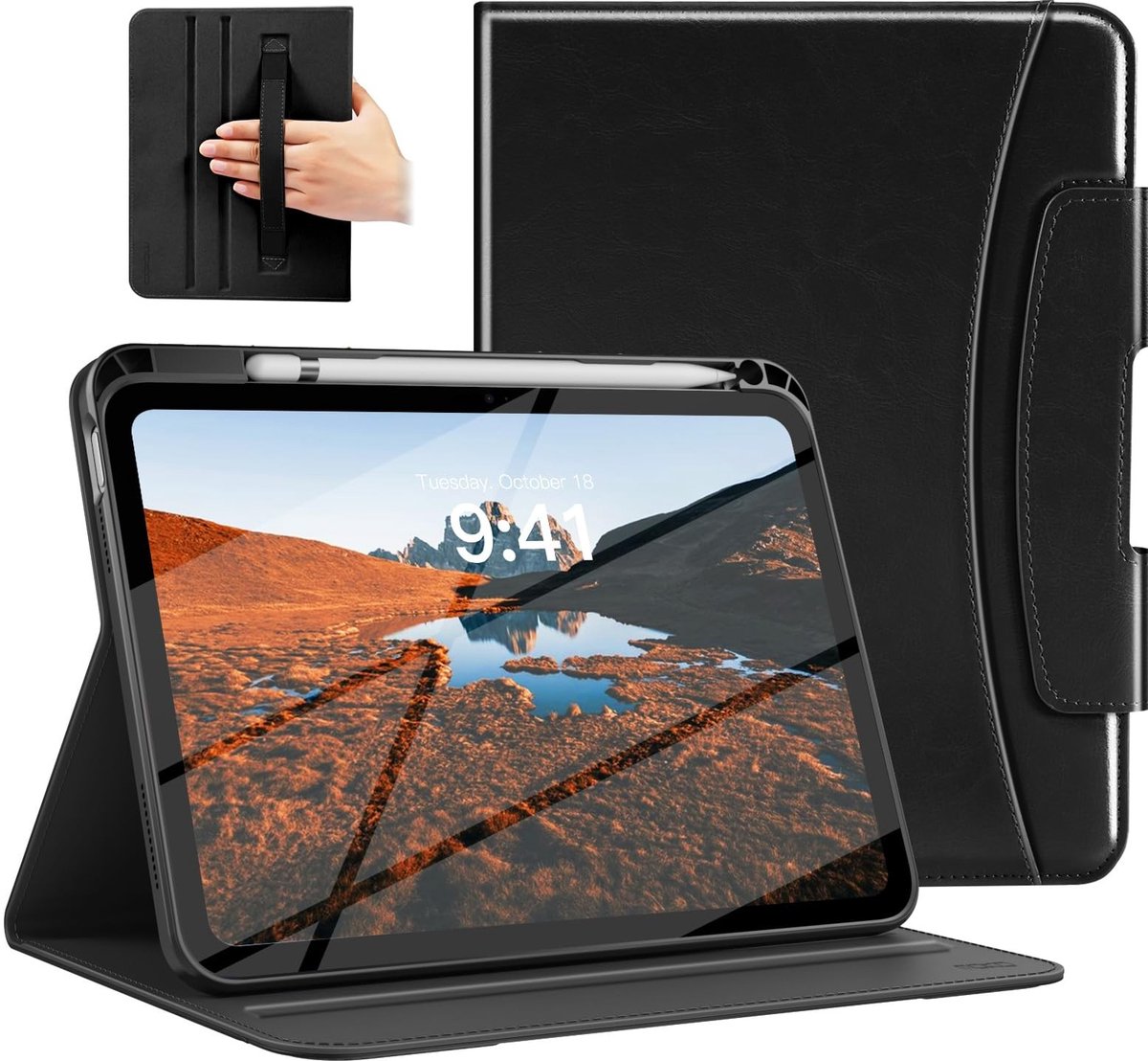 Dailygoods- Hoesje iPad 11e generatie (A16) 11 inch 2025 - Hoesje iPad 10e generatie 10.9 inch 2022 - Premium lederen folio - Meerdere kijkhoeken - Potloodhouder - Antislip strips - Tablethoes