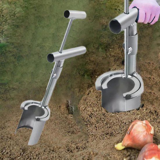 Bloembollen Plantgereedschap - Tuinplanter Zaailing - Efficiënt Planten - Roestvrij Staal - 35 cm Lengte - Zilver — afbeelding 3