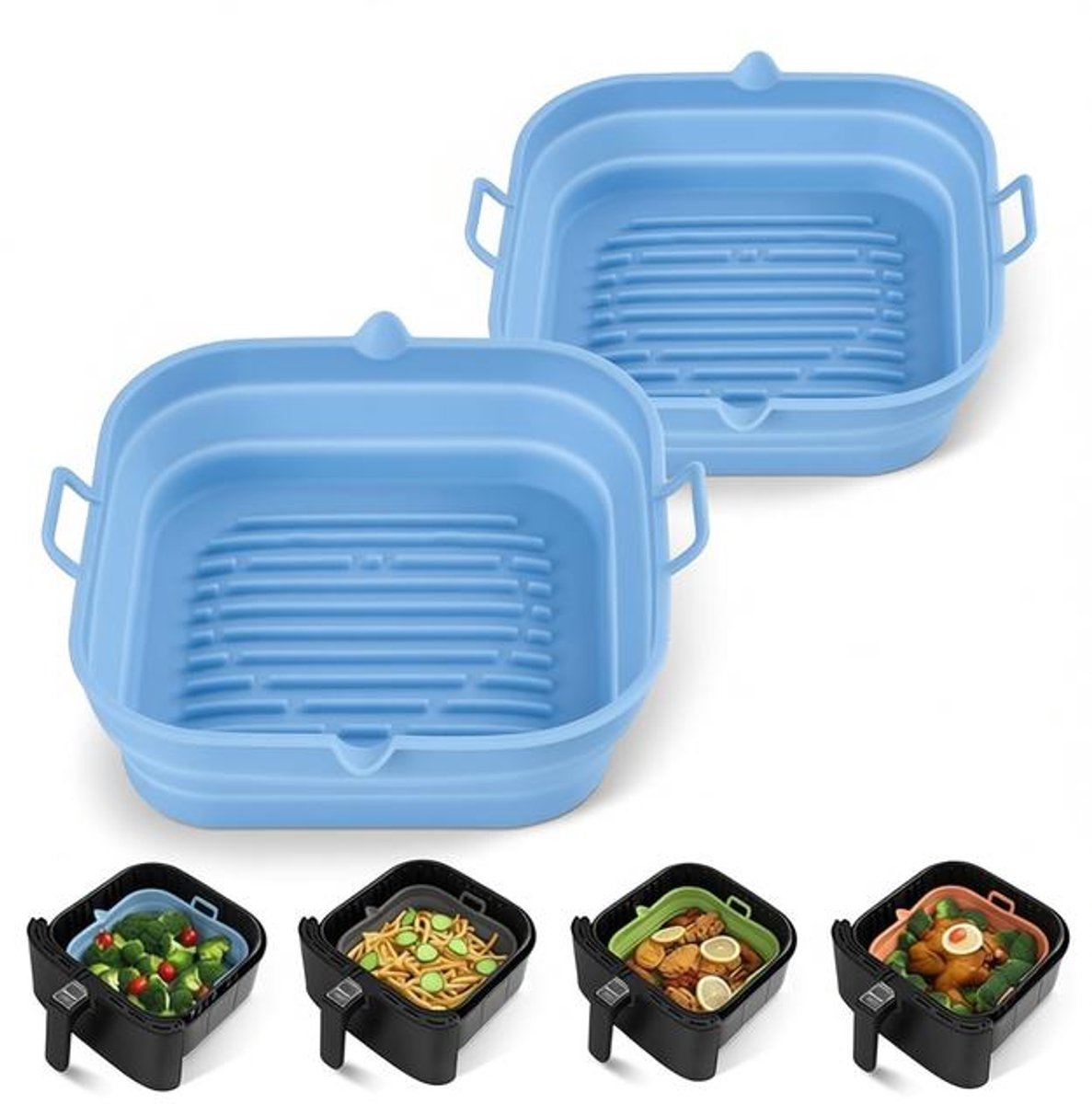 Maison Elara Siliconen Airfryer Liners - 2 Stuks Vierkant - Herbruikbare Bakmat voor Grote Airfryers