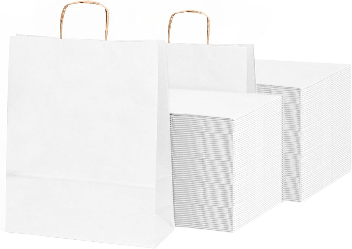 Papieren zakken - Cadeautassen - Geschenken presenteren - Met handvatten - 25 x 31 x 11 cm - Wit