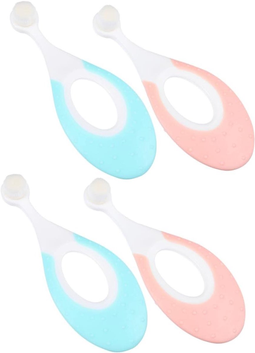 Kinder Tandenborstel Set - Baby Borstel - Mondverzorging Kinderen - Ergonomisch Ontwerp - 4 Stuks - Roze