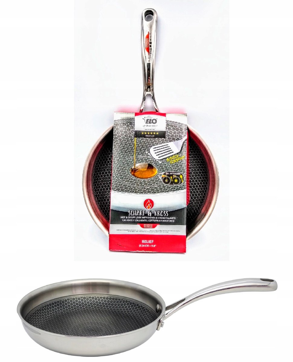 ELO Relief Koekenpan 28 cm RVS - Inclusief Gratis Houten Plank