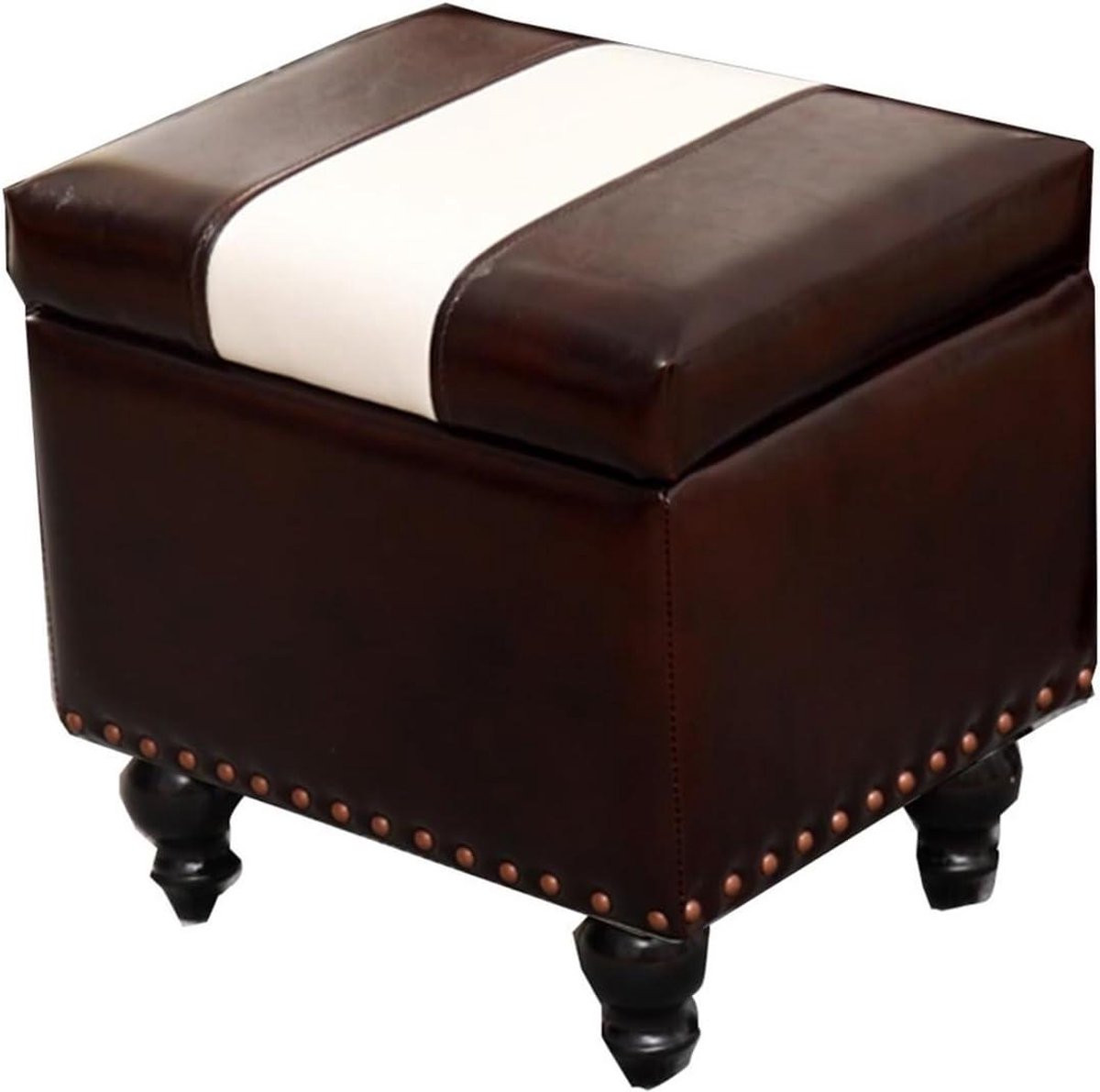 Leren Poef - Voetenbankje - Ontspannen Zitten - Met Opbergruimte - 40x34x40 cm - Bruin