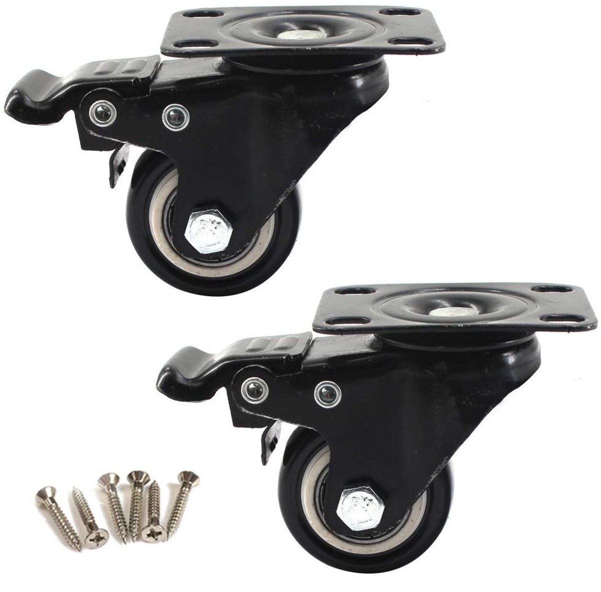 JHUBERS- Meubelwielen 1.5 Inch - Zwenkwielen met 360 Graden Draaibare Bovenplaat - Vergrendelbare Wielen - Laadcapaciteit 50 KG - Set van 2 - PU Materiaal - Rolwielen