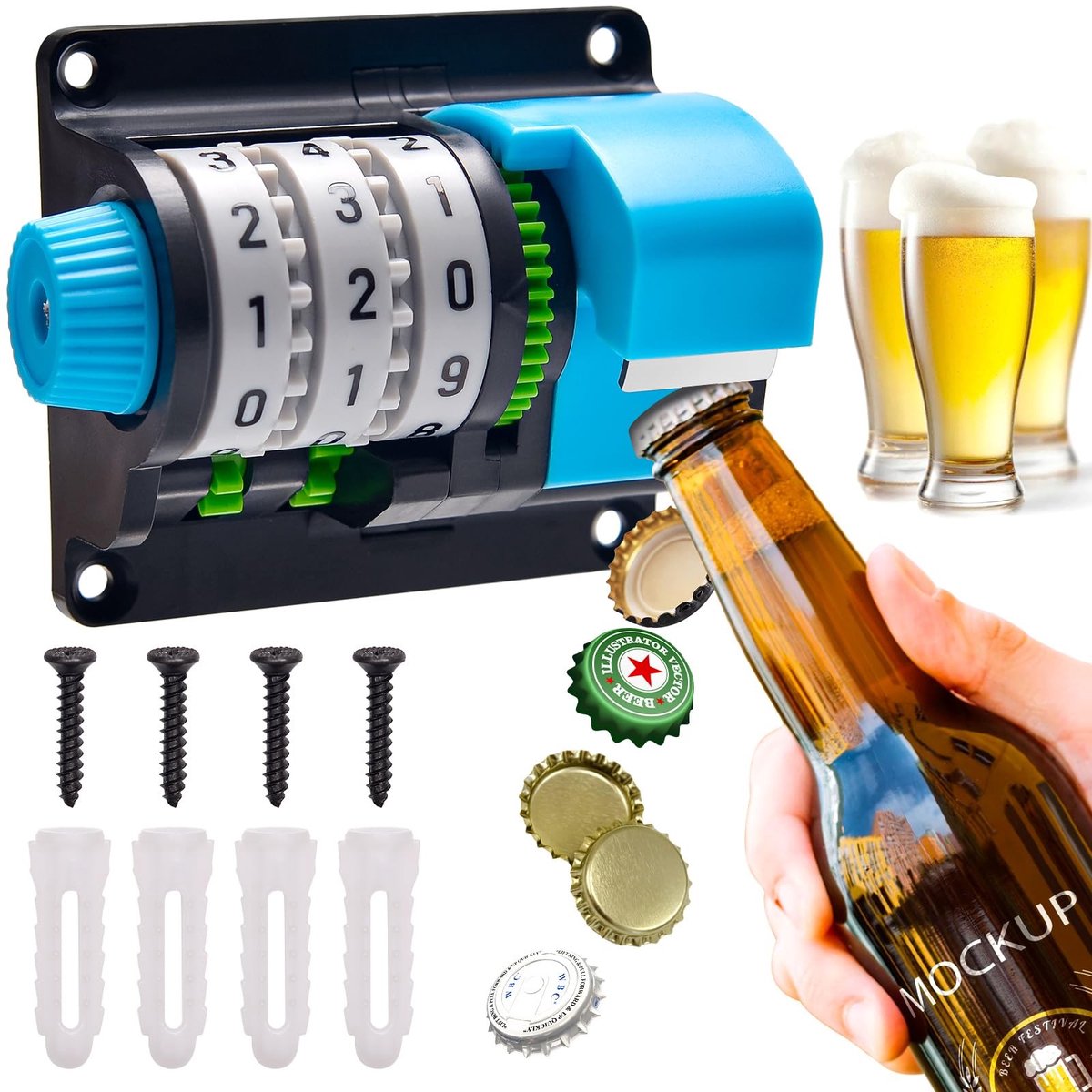 BRENZOOS- Flesopener Wandmontage - Bierflesopener - Blikopener - Nauwkeurige Cijferregistratie - Cadeau voor Mannen - Voor Bar/Keuken - Bieropener