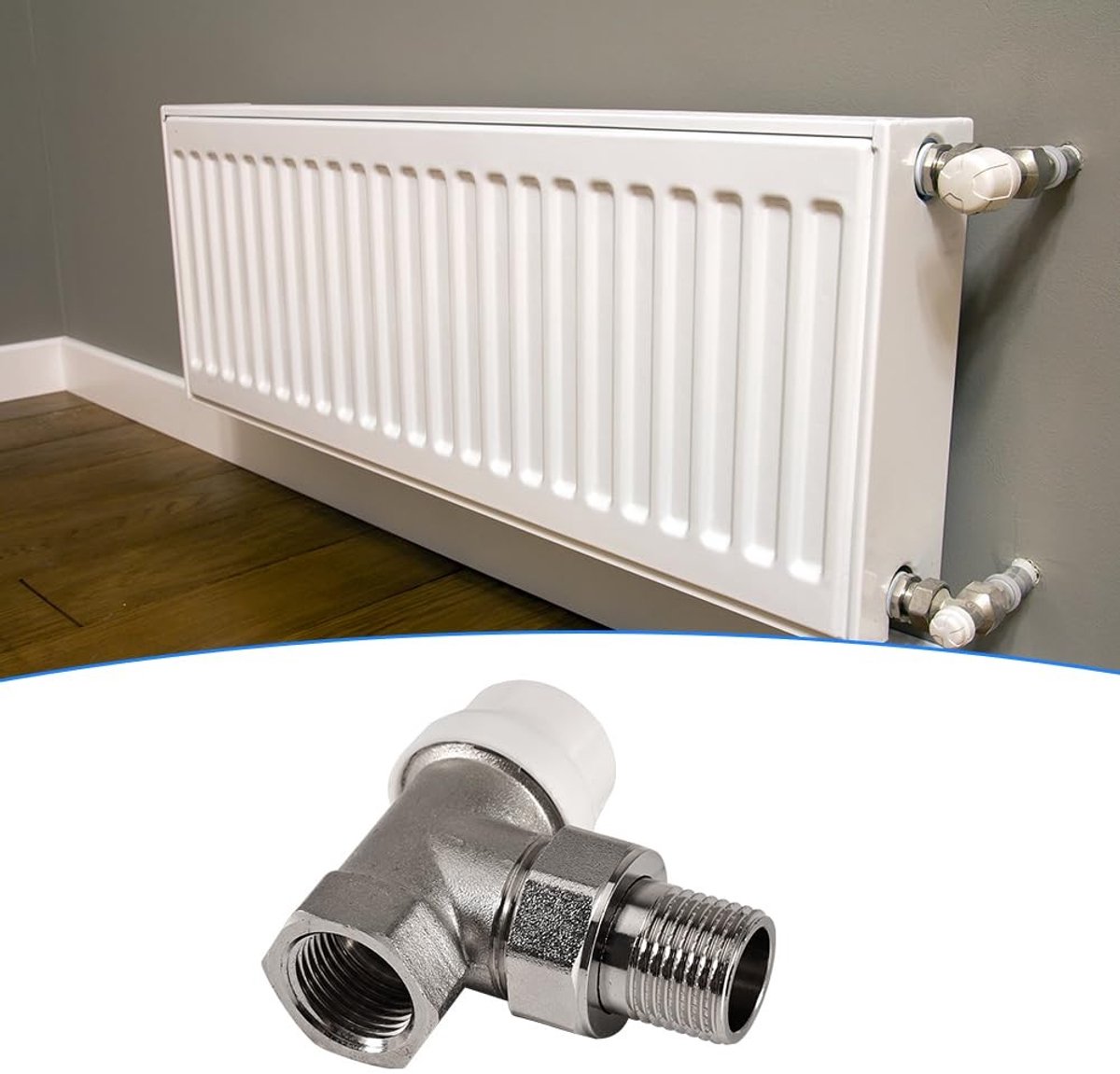 BRENZOOS- Thermostaatventiel G1/2 - Messing 1/2 inch - Radiatorventiel - Doorgangsventiel - Compact ontwerp - Voor nauwe ruimtes