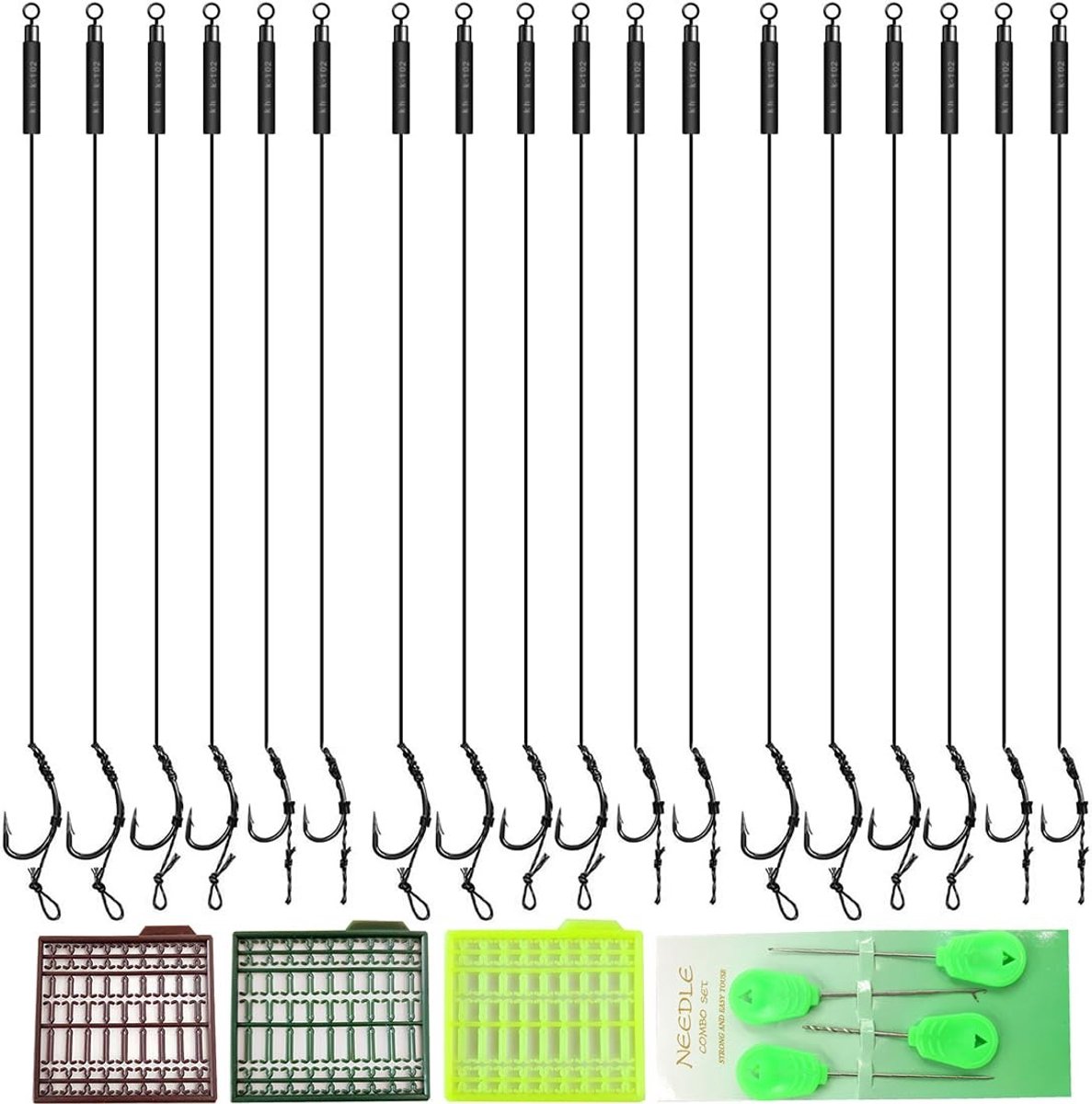 BRENZOOS - Set van 18 karper vishaken hair rigs met boilie stoppers - Perfect voor karpervissen