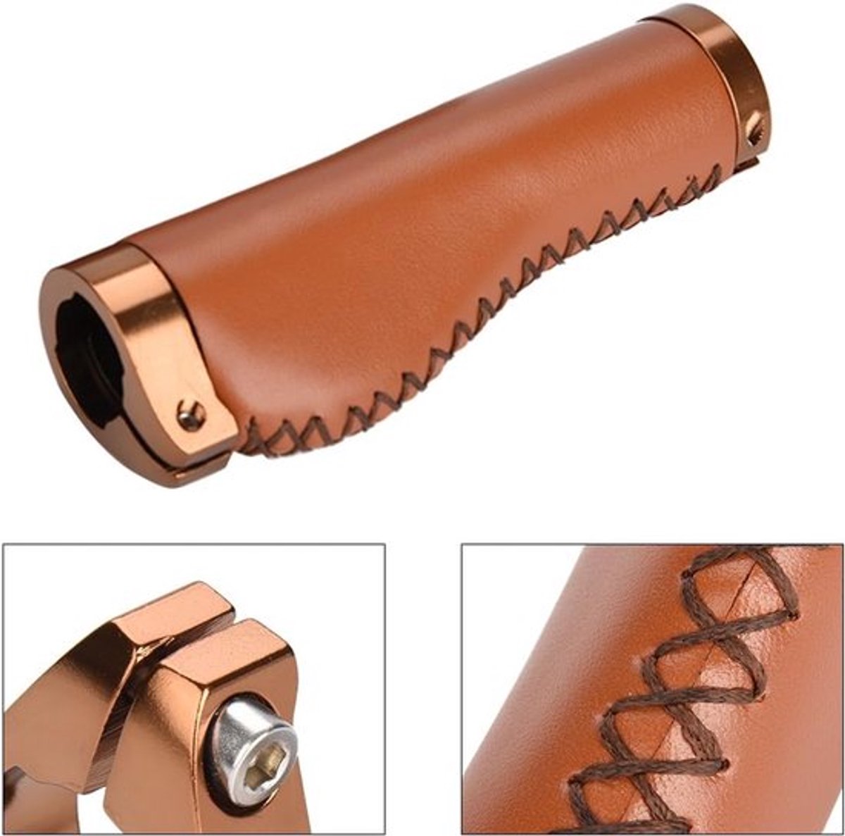 Dailygoods- Fietsgrepen PU Leer - Retro Fietshandgrepen - Afsluitbare Stuurgrepen - Antislip Grip - Lichtgewicht - Dual Lock Systeem