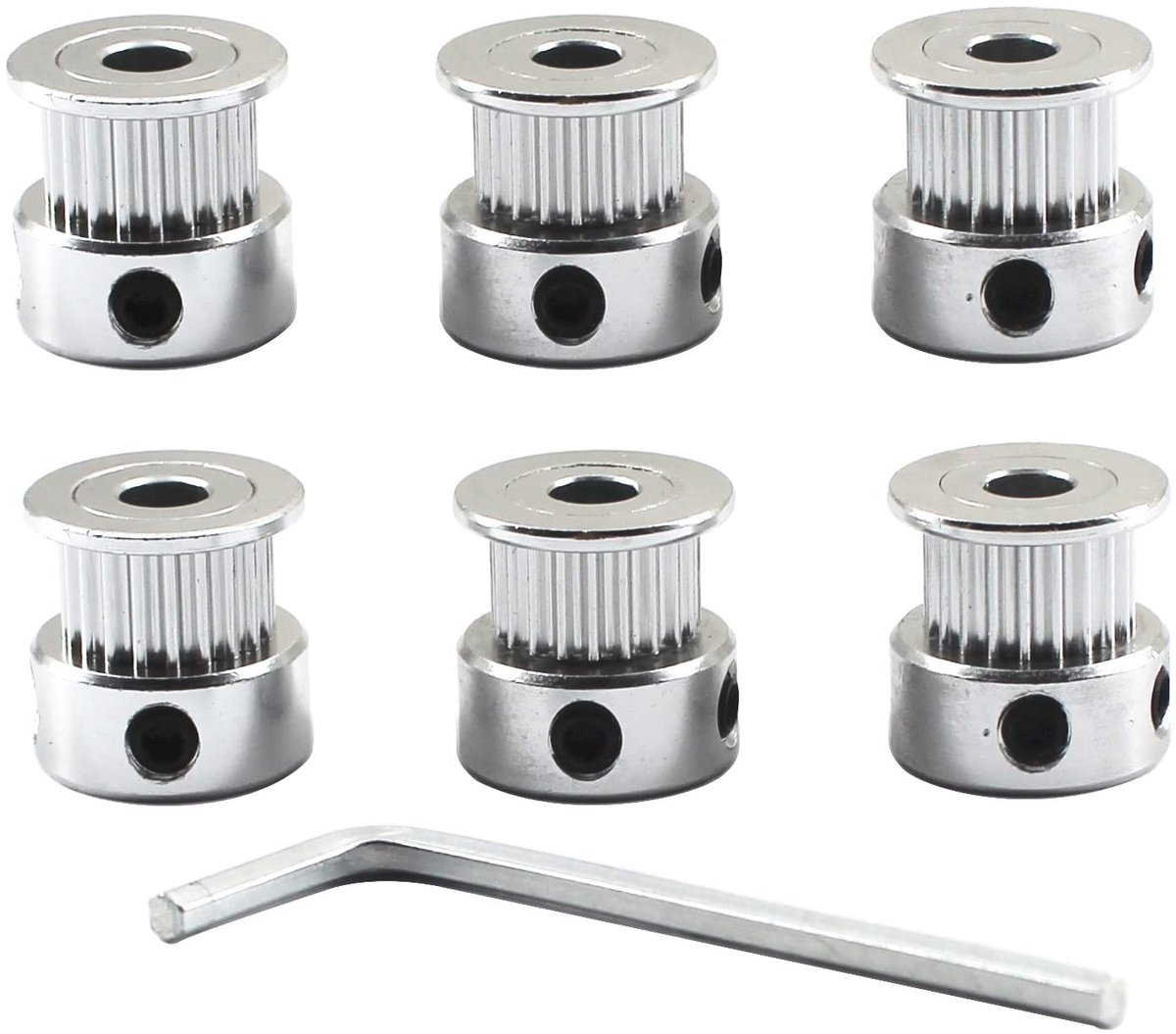 Dailygoods- Timing Riem Katrol 20 Tanden - Aluminium - Pack van 6 - M3 Sleutel - Hoge Precisie - Anti-corrosie en Roestbestendig