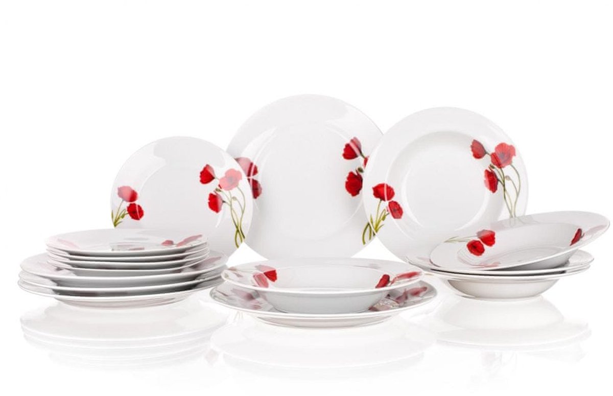 Banket Poppy Serviesset - 18 Delig, 6 Personen, Rood met Witte Borden
