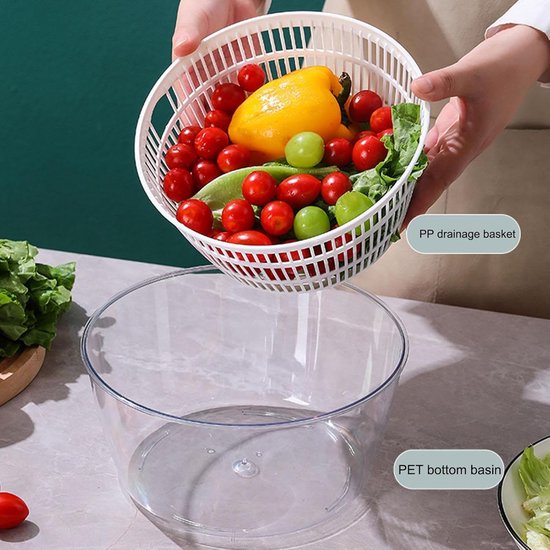Slacentrifuge Groente Droger - Sla Wasser - Gezond Eten Bereiden - Praktische Afvoeropening - 228 cm Lengte - Wit — afbeelding 3