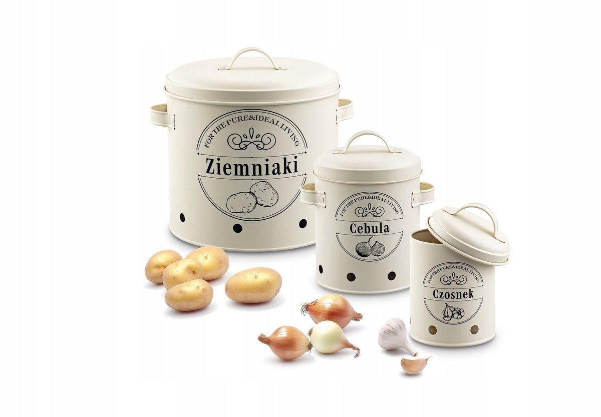Tadar Keuken Containers Set: Aardappelen, Uien, Knoflook - Crème