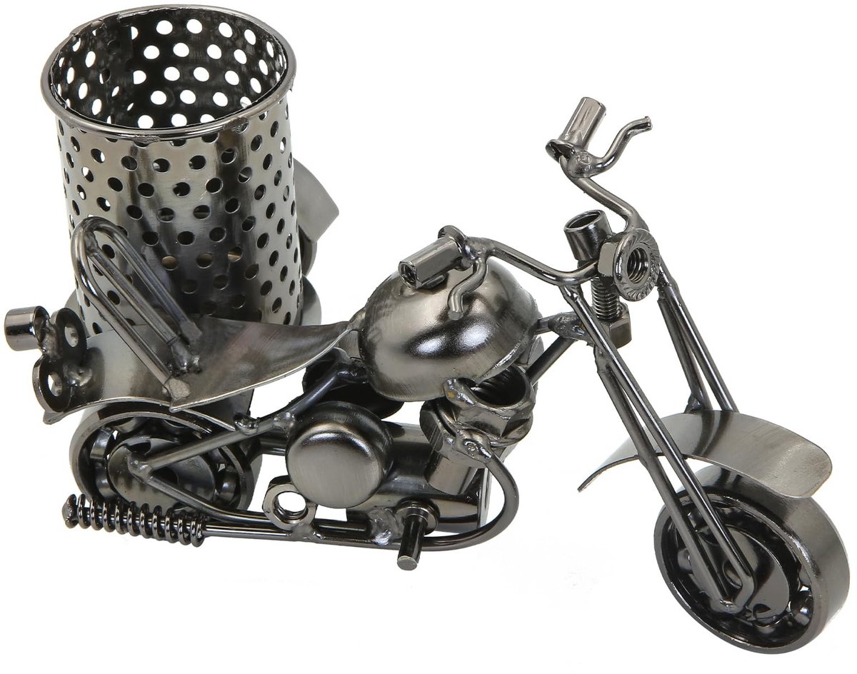 Dailygoods- Penhouder Retro Motorfiets - Bureau Accessoires - Organizer - Potlood Cup - Metalen Kunst - 15,5x9x8cm - Bureauaccessoire