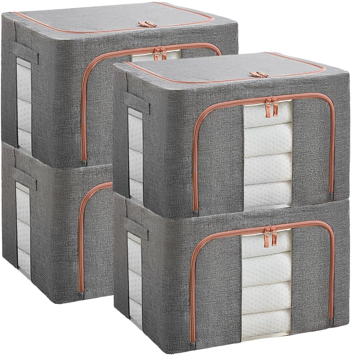 Dailygoods- Opbergdozen 24 Liter - 4 Stuks - Onderbed - Robuust Staalframe - Katoen/Linnen - 40 x 30 x 20 cm - Opbergboxen