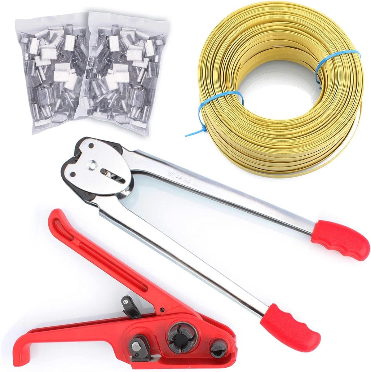 Palletverpakkingsset - Bandgereedschap - Pakketten Zekeren - Handmatig Spannen - 1/2 Inch Band - Zwart Rood
