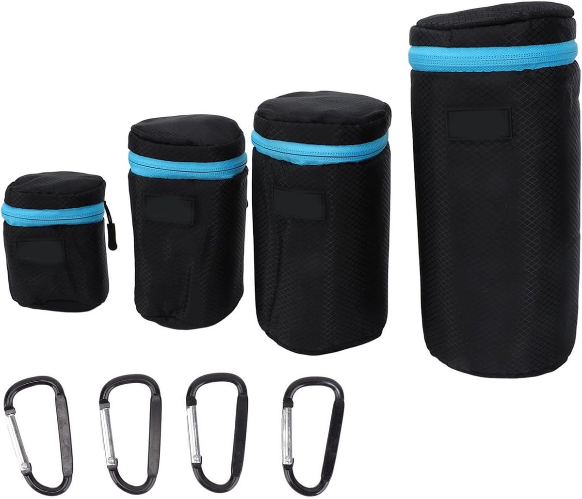 Set van 4 Waterdichte Neopreen Camera Lens Tassen met Rits en Metalen Sluiting voor Bescherming en Opslag