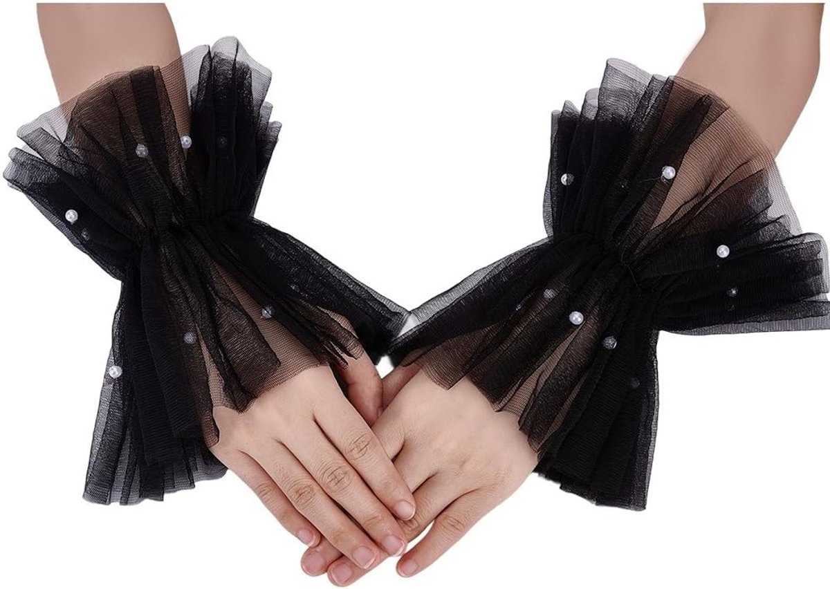 Korte Vingerloze Handschoenen van Kant voor Bruiloft en Feest, Perfecte Accessoire voor Halloween en Kostuums