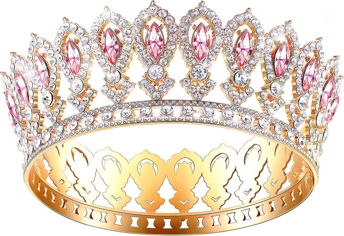 Koninklijke Tiara voor Vrouwen met Strass - Verjaardagscadeau, Bruiloft en Feestelijke Haaraccessoires voor Prinsessen en Foto Props (Roze)