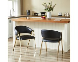 MIVRAY Eetkamerstoel - Ergonomische Rugleuning En Verstelbare Poten - Voor Eetkamer En Woonkamer - PU-Leer Zwart