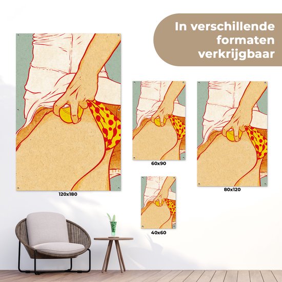 Tuinposter 40x60 cm - Tuindecoratie Vintage - Tennis - Ondergoed - Poster voor in de tuin - Buiten decoratie - Schutting tuinschilderij - Tuindoek muurdecoratie - Wanddecoratie balkondoek