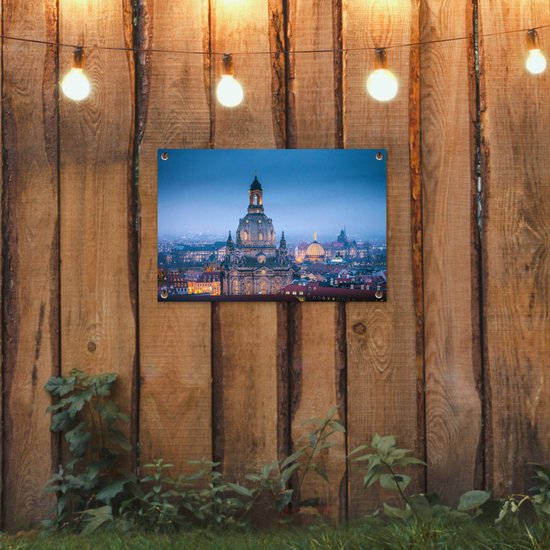 Tuinposter 60x40 cm - Tuindecoratie de Frauenkirche in Dresden - Poster voor in de tuin - Buiten decoratie - Schutting tuinschilderij - Tuindoek muurdecoratie - Wanddecoratie balkondoek