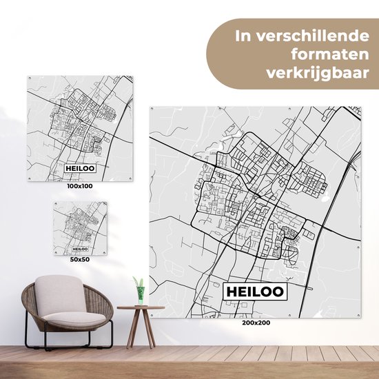 Tissu de jardin Plan de la ville - Heiloo - Grijs - Wit - 100x100 cm - Carte