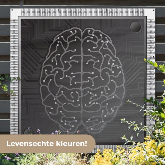 Tuinposter 200x200 cm - Tuindecoratie Een illustratie van kunstmatig gevormde hersenen - Poster voor in de tuin - Buiten decoratie - Schutting tuinschilderij - Tuindoek muurdecoratie - Wanddecoratie balkondoek