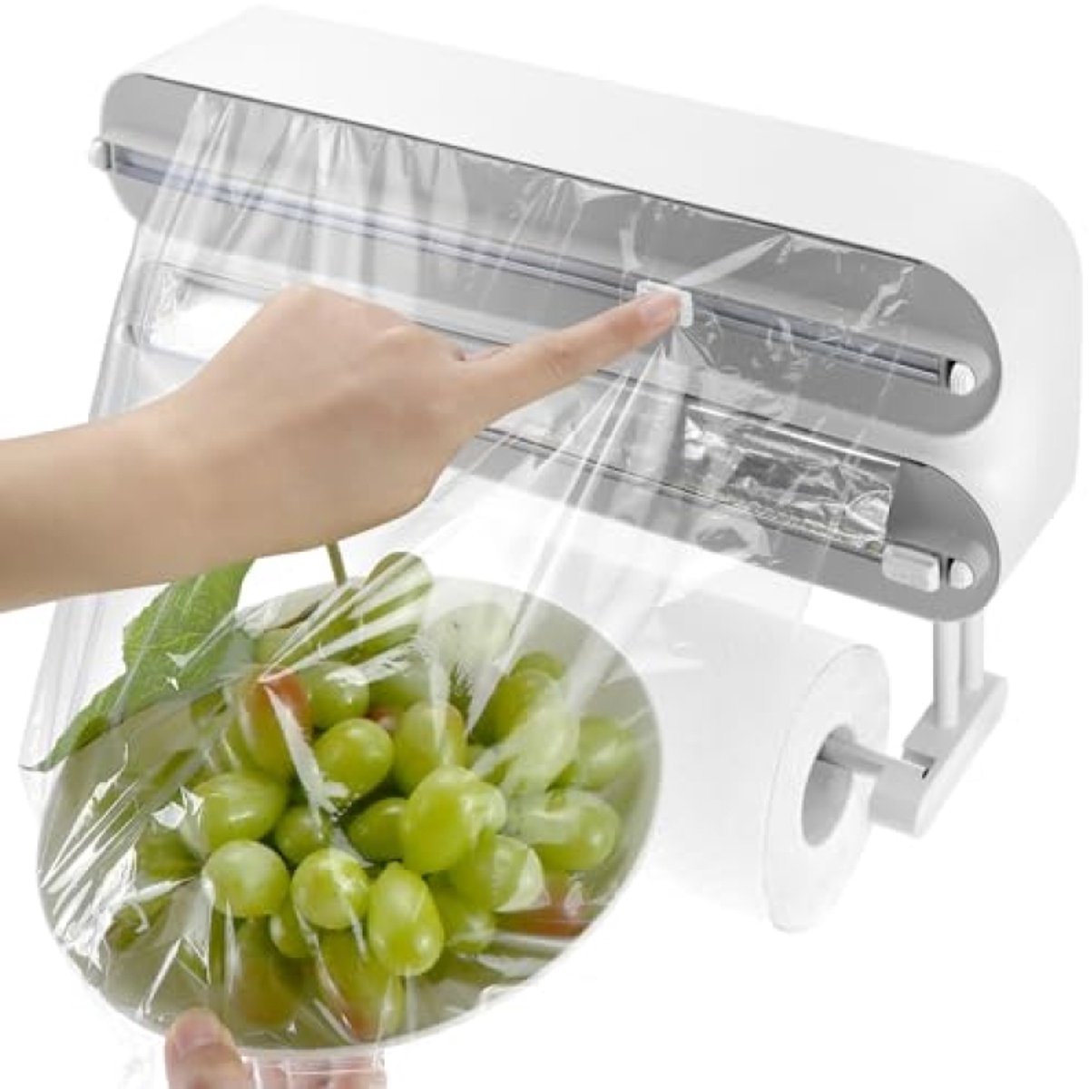 Wandmontage foliesnijder en rolhouder, 3-in-1 dispenser voor keuken