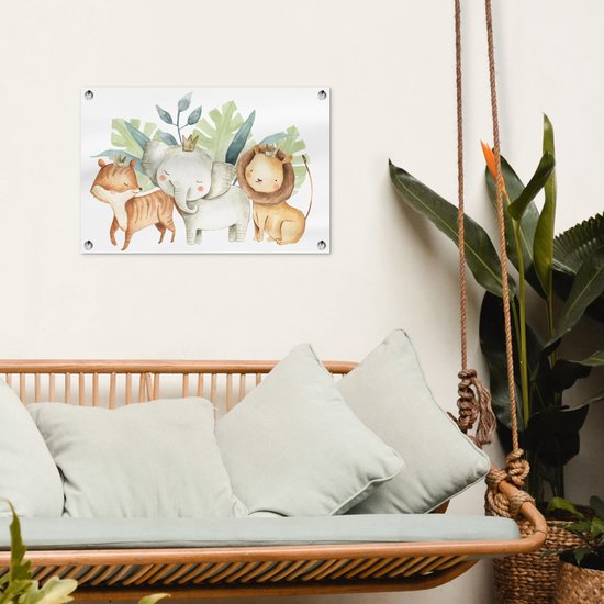 Décoration de jardin Jungle - Eléphant - Renard - Lion - 60x40 cm - Poster jardin - Toile jardin - Poster extérieur