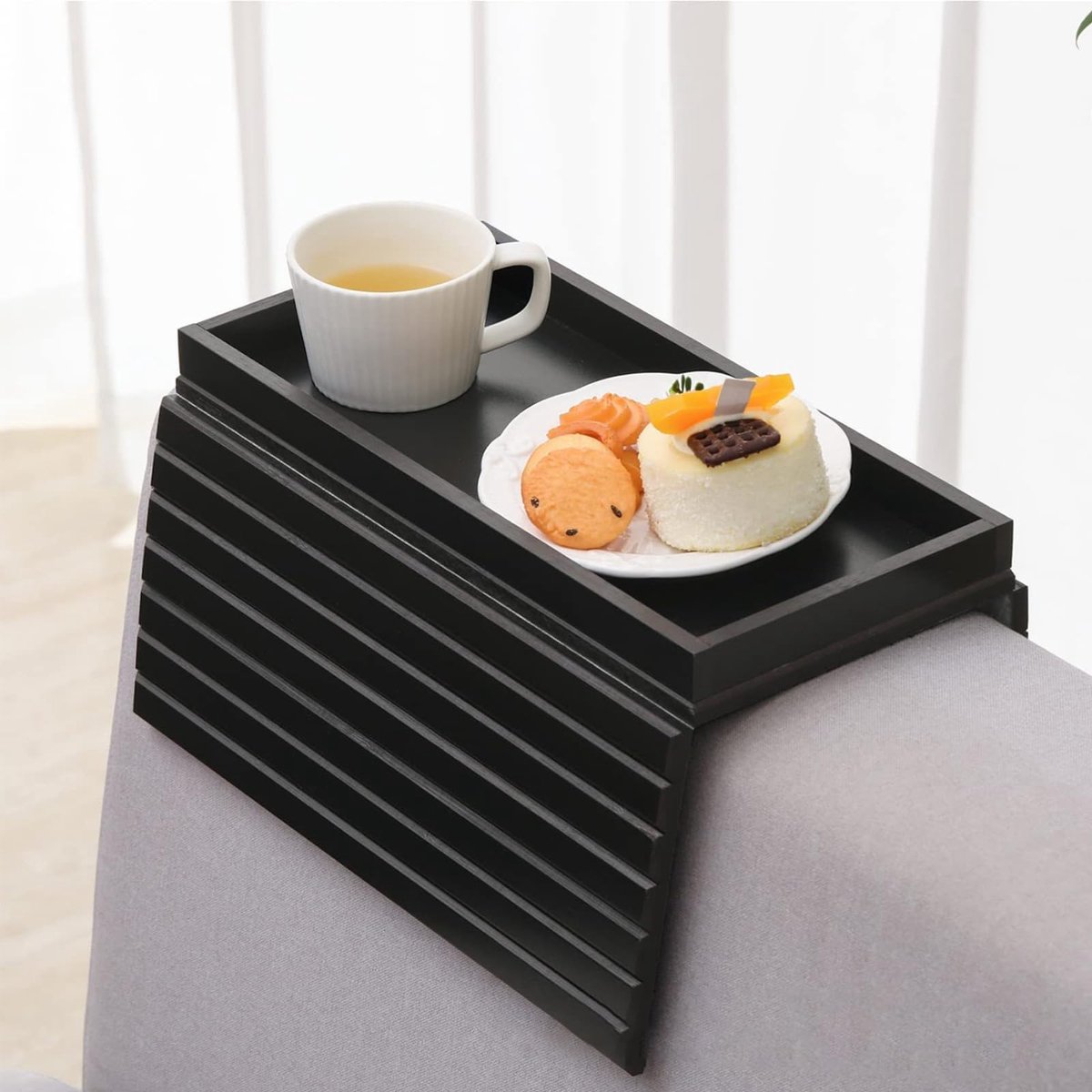 carmdering - Bamboe Armleuning Tafel - Zijtafel Bamboe Hout - Opvouwbaar Dienblad - Anti-Glij Groeven - Rutschvaste Pads - Massief Bamboe - Splintervrij Ontwerp - Ruimtebesparende Opslag - 1 Stuk