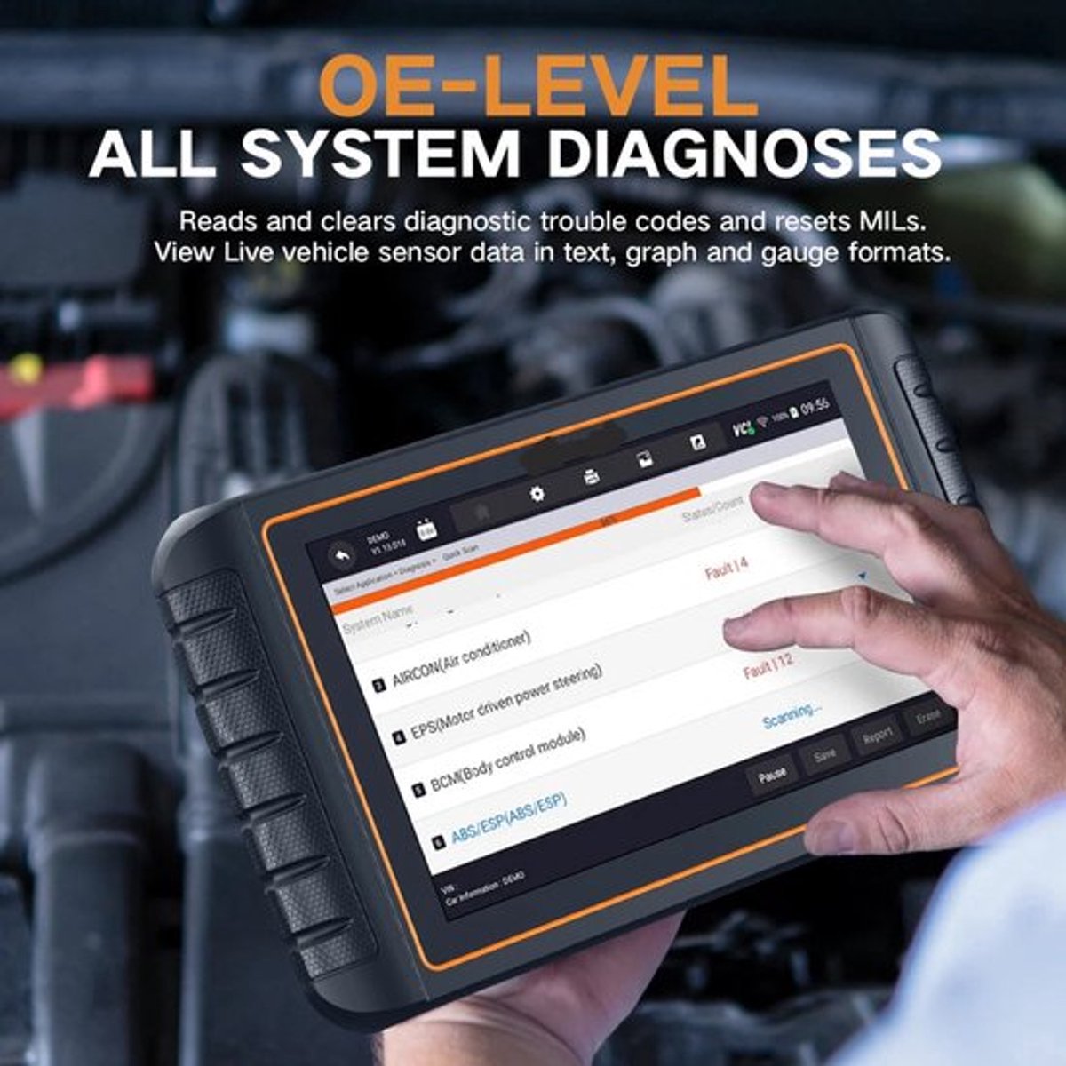 OBD2 Diagnosetool – Diagnoseapparaat – Autoscanner – Foutcode Lezer – TPMS Reset – 10,1 Inch Touchscreen – Bi-directionele Testfuncties
