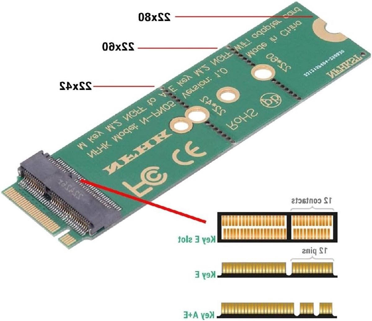 WiFi Riser Card NGFF Key-E voor M.2 NGFF Key-M NVME SSD Adapter - Compatibel met Wifi6 en Wifi7 Netwerken
