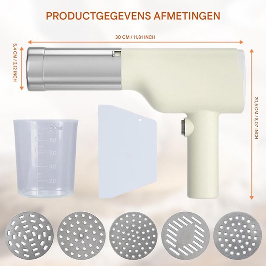 longziming - Elektrische Pastamachine - Pasta Maker Pistool - Pasta Maker Elektrisch - Vijf Vormopzetstukken - RVS 304 - Compact - En Lichtgewicht - Ideaal Voor Kamperen En Thuis - 1 Stuk - Wit van longziming — afbeelding 3