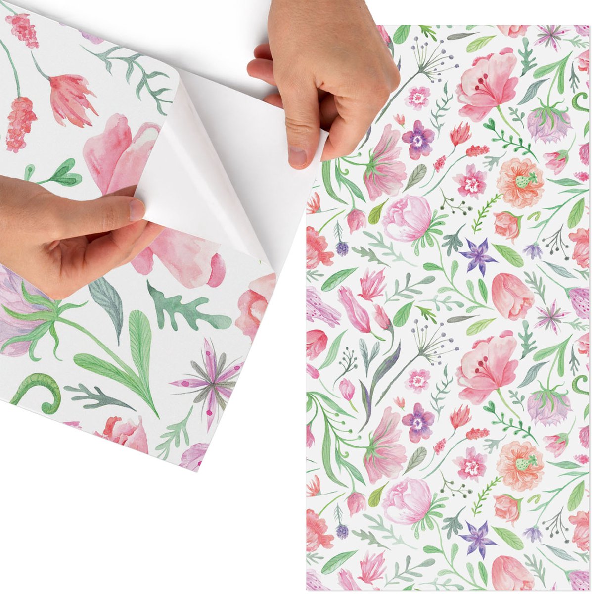 Tulup Meubelfolie - Pastelkleurige flora Decoratiefolie - 50x100 cm - Groente Meubelfolie - Plakfolie Meubels - Waterverf Meubelfolie - Decoratiefolie Zelfklevend - Slaapkamer decoratie - Bloemen en planten