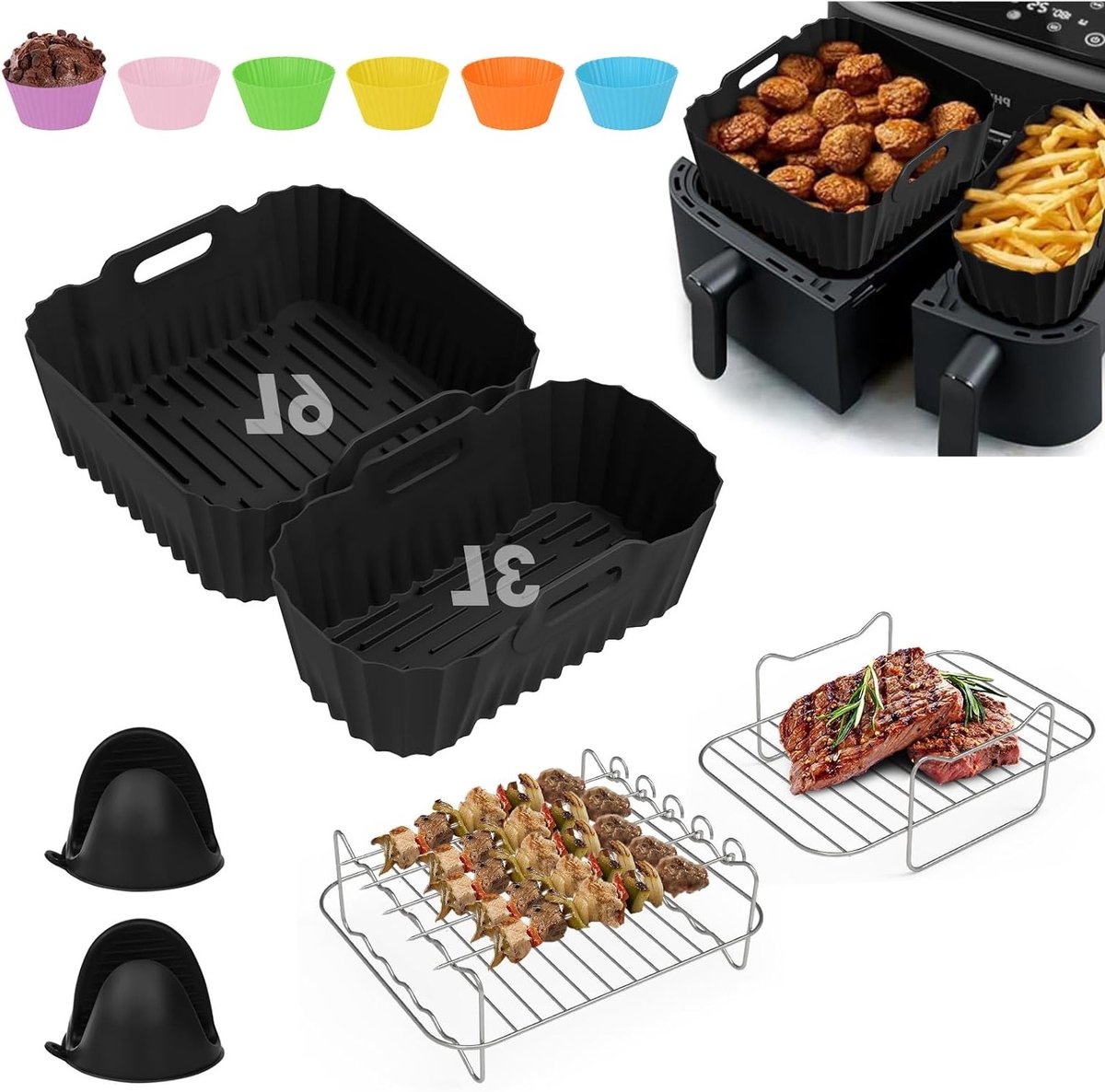 Accessoires voor Airfryer 9L met Siliconen Mat en Inzetstukken - Geschikt voor Philips 3000 en 5000 Series, 12 Stuks