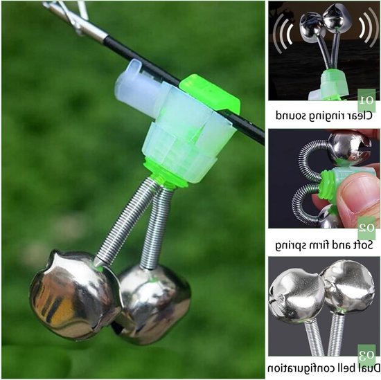 20 Stuks Bijtindicatoren voor Vissen, Dubbele Bel Hengelaccessoires met Schroefclip voor Meren, Rivieren en Stranden — afbeelding 2