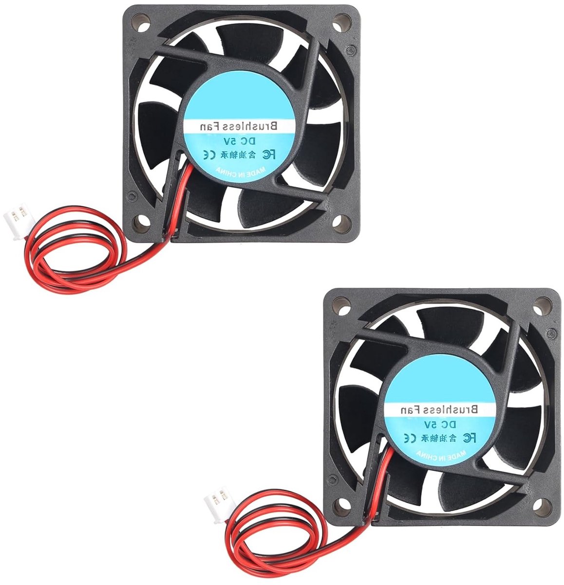 2 Stuks 6025 DC 5V Stille Koelventilator 60 x 60 x 25mm voor Computer, CPU en 3D Printer - Brushless Ventilator met 2 Pin Aansluiting voor Efficiënte Koeling