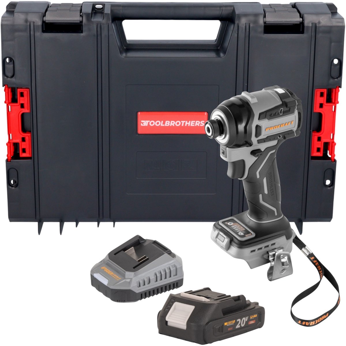 Procraft Industrial ID20Abb accu-slagmoersleutel 20 V 180 Nm 1/4" + 1x accu 2,0 Ah + oplader + RHINO gereedschapskoffer