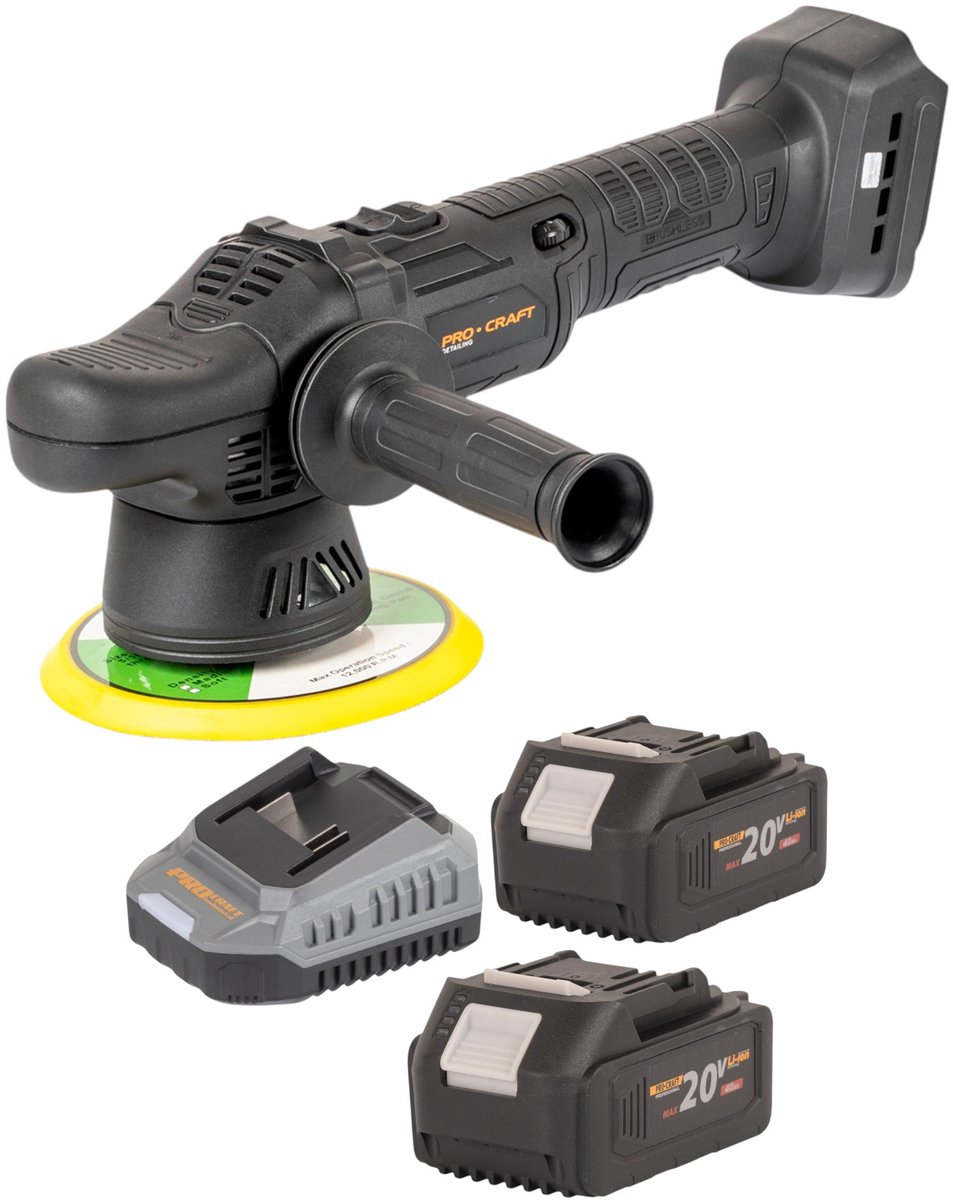 Procraft PM20bb accupolijstmachine 20 V 150 mm + 2x accu 4,0 Ah + oplader