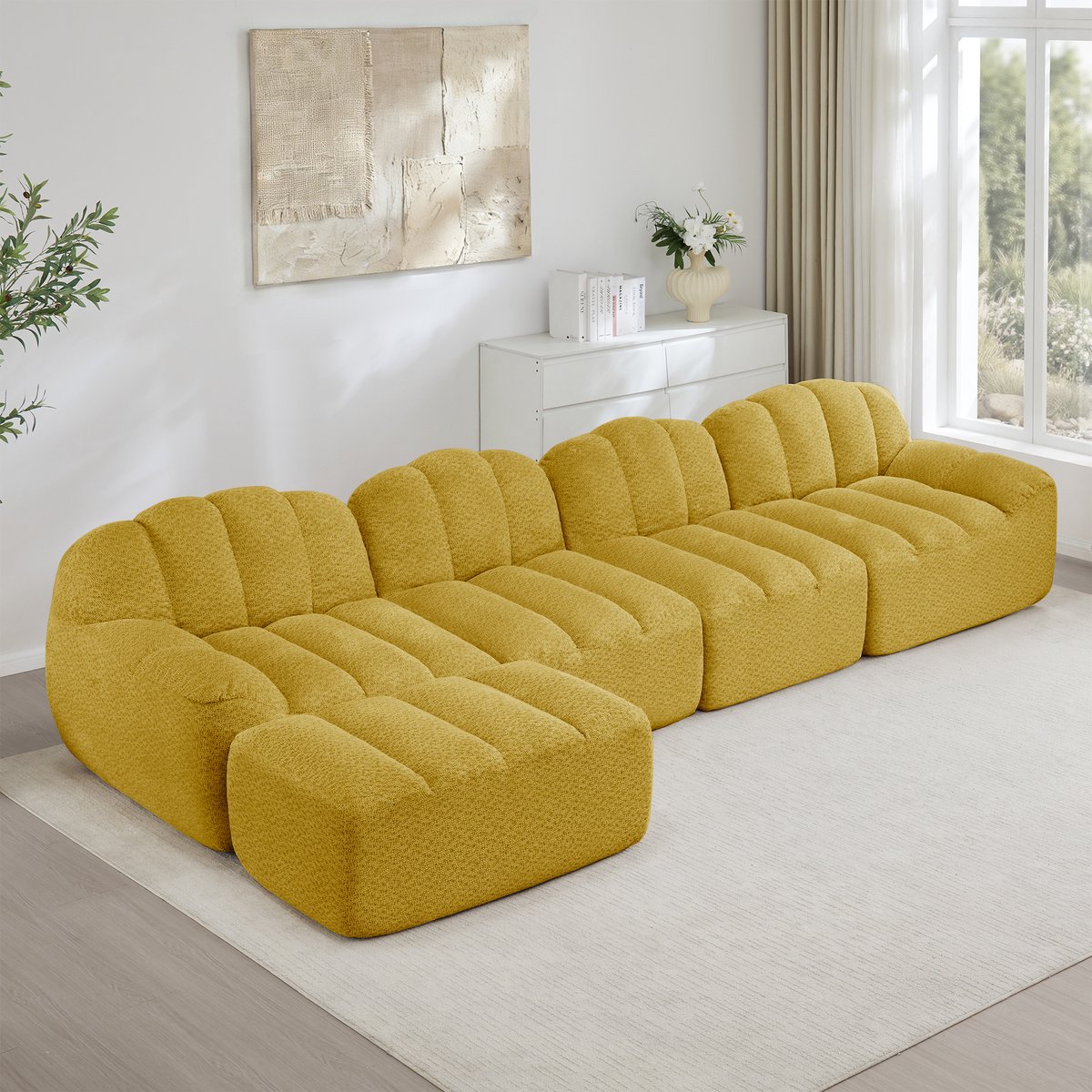 MODENUIT Hoekbank Modulaire 4-Zits - Met Ottoman En Diepe Zitting - Voor Woonkamer En Appa
