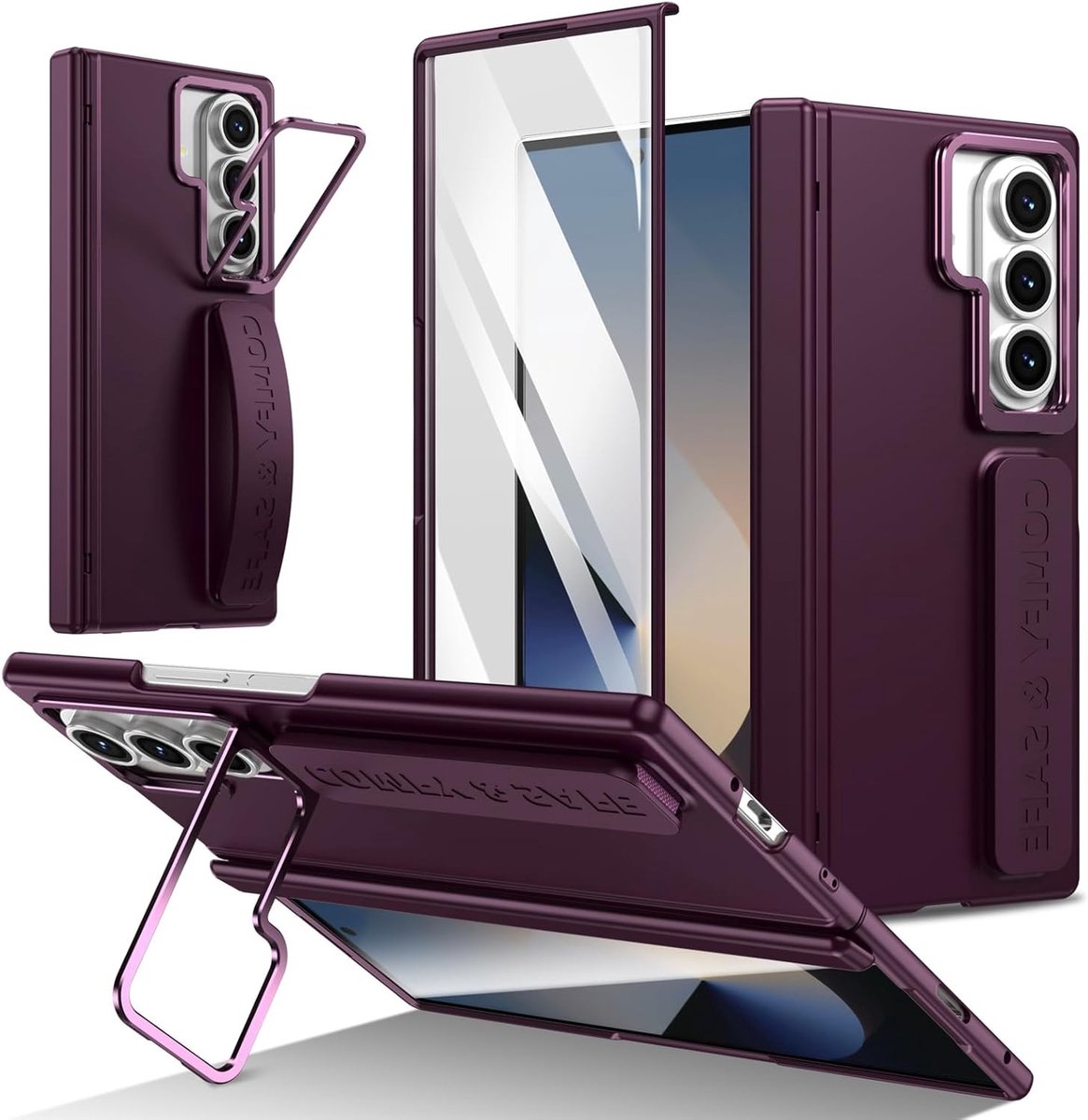 Wristband Hoes met Kickstand en Magnetische Scharnierbescherming voor Galaxy Z Fold7 met Handriem - Rood, Schermbeschermer, Duurzaam en Functioneel