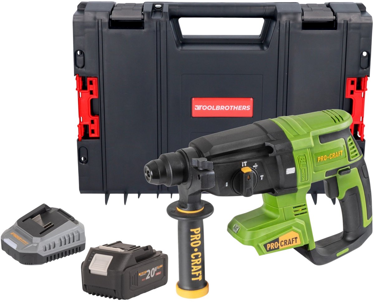 Procraft PHA40bb accu-boorhamer 20 V 2,6 J SDS plus borstelloos + 1x accu 4,0 Ah + oplader + RHINO-gereedschapskoffer
