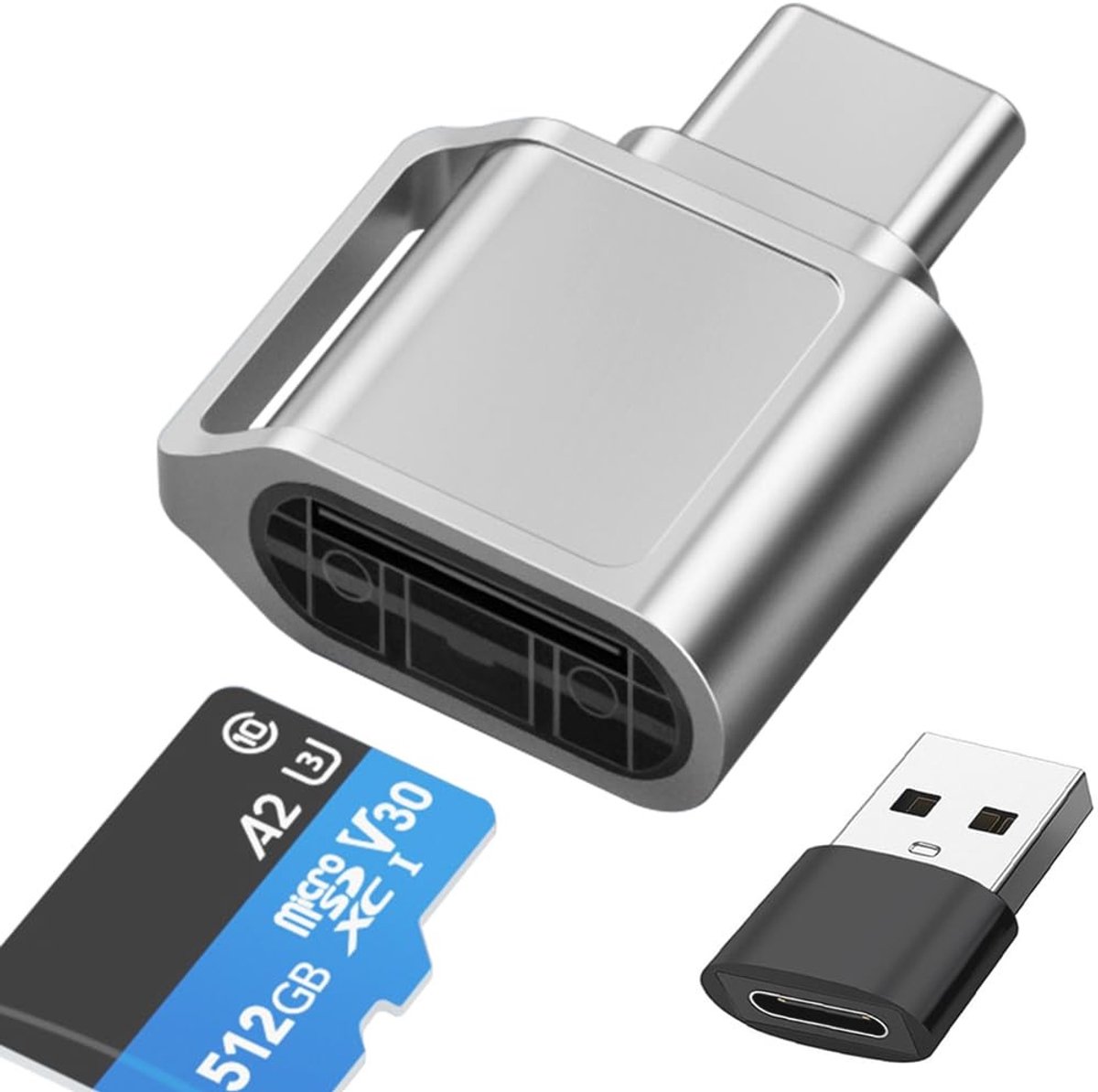 Allecto - Micro SD Card Reader - USB C Kaartlezer - Compact en gebruiksvriendelijk - Zilver - Geheugenkaart Lezer - Geschikt voor laptops, smartpho...
