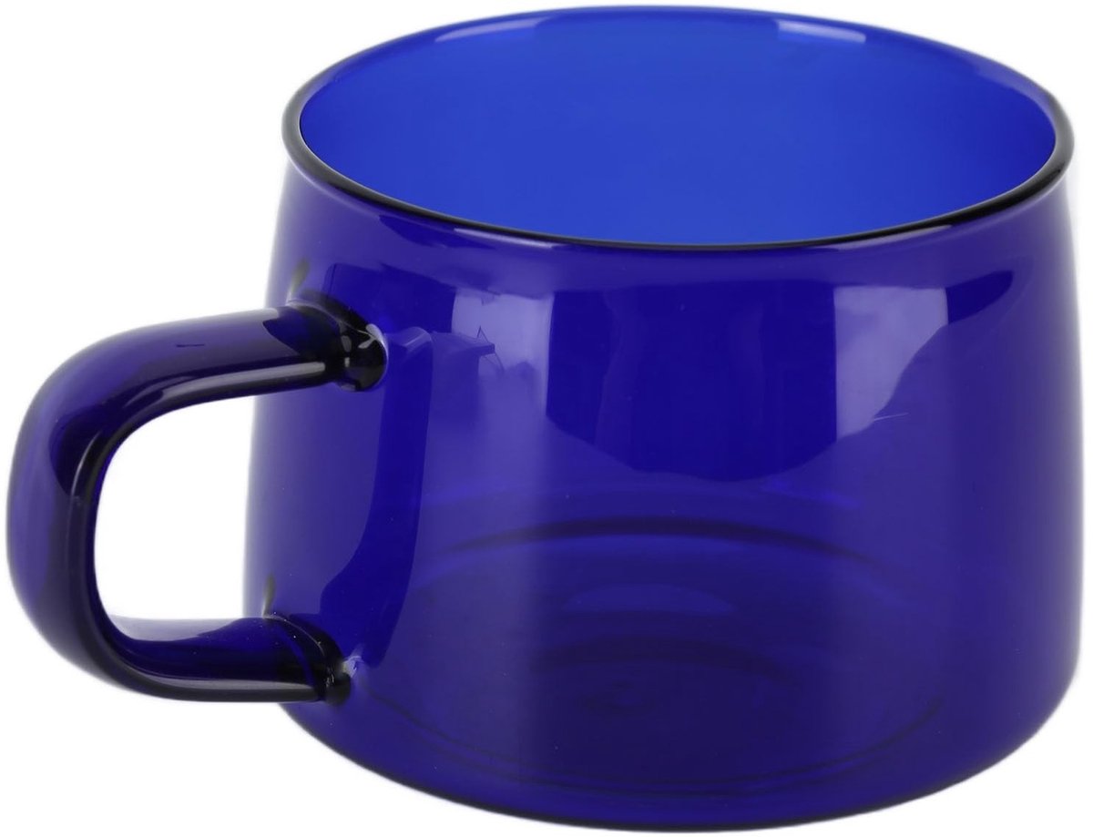Allecto - Transparante Koffiebeker - Borosilicaatglas - Met Handvat - Blauw - Koffiemok - Geschikt voor Thee en Melk - 250ML