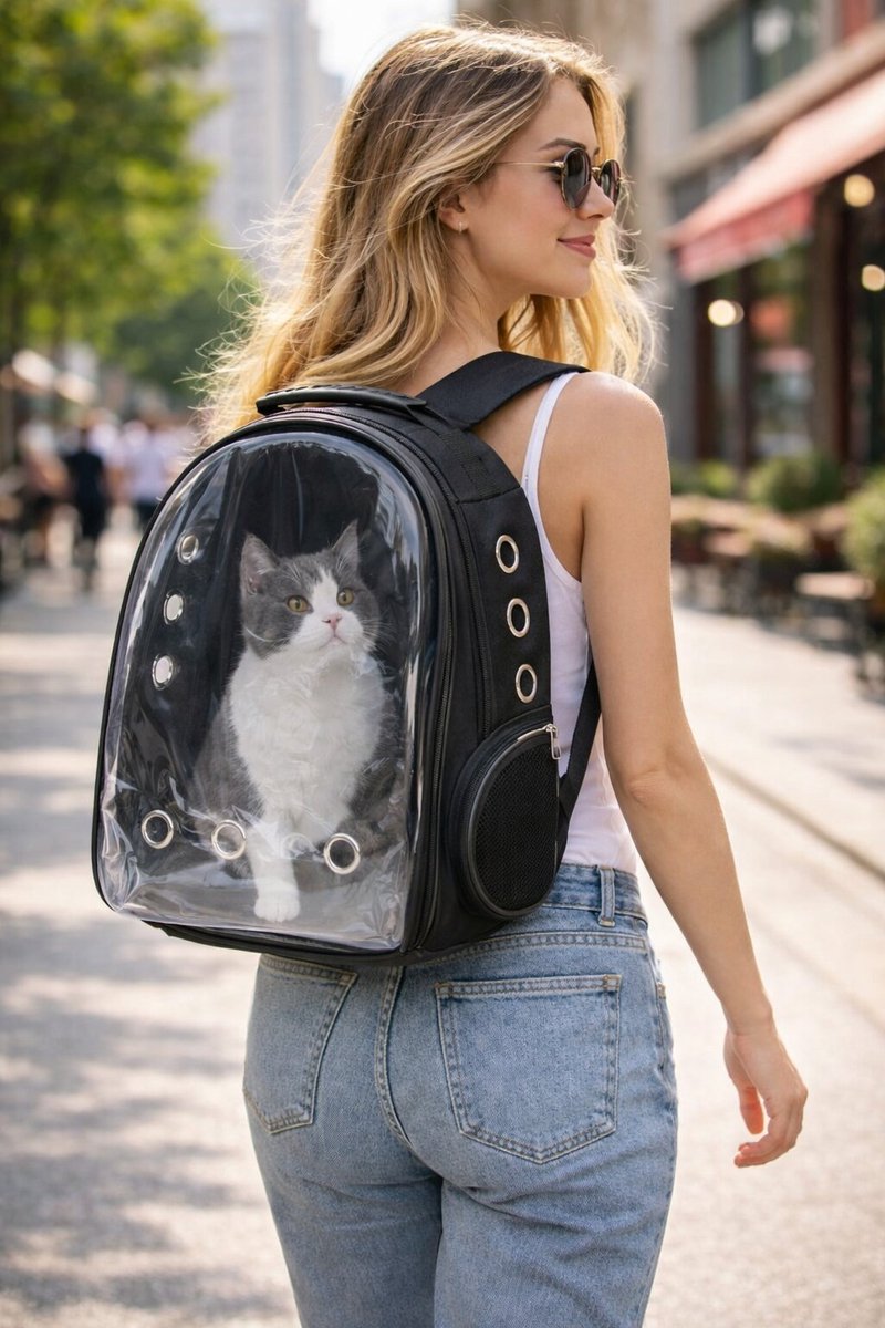 Worldstar Products © Katten En Honden Draagtas Zwart Transparante Huisdier Reistas Met Ventilatie Stevige Draagtas Voor Kat En Kleine Hond