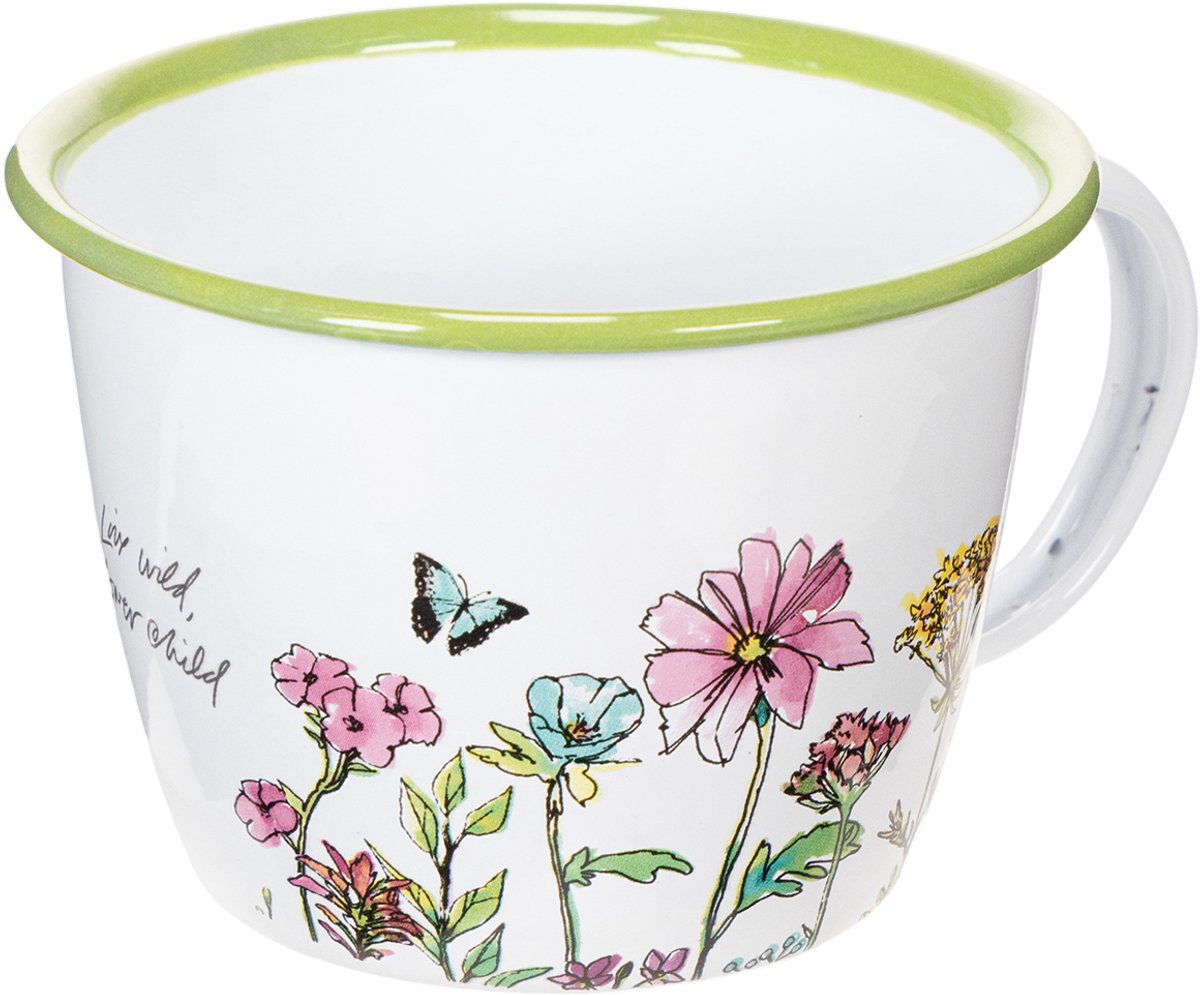 Decoratieve beker met geëmailleerde plantenpot Ø11cm H8cm